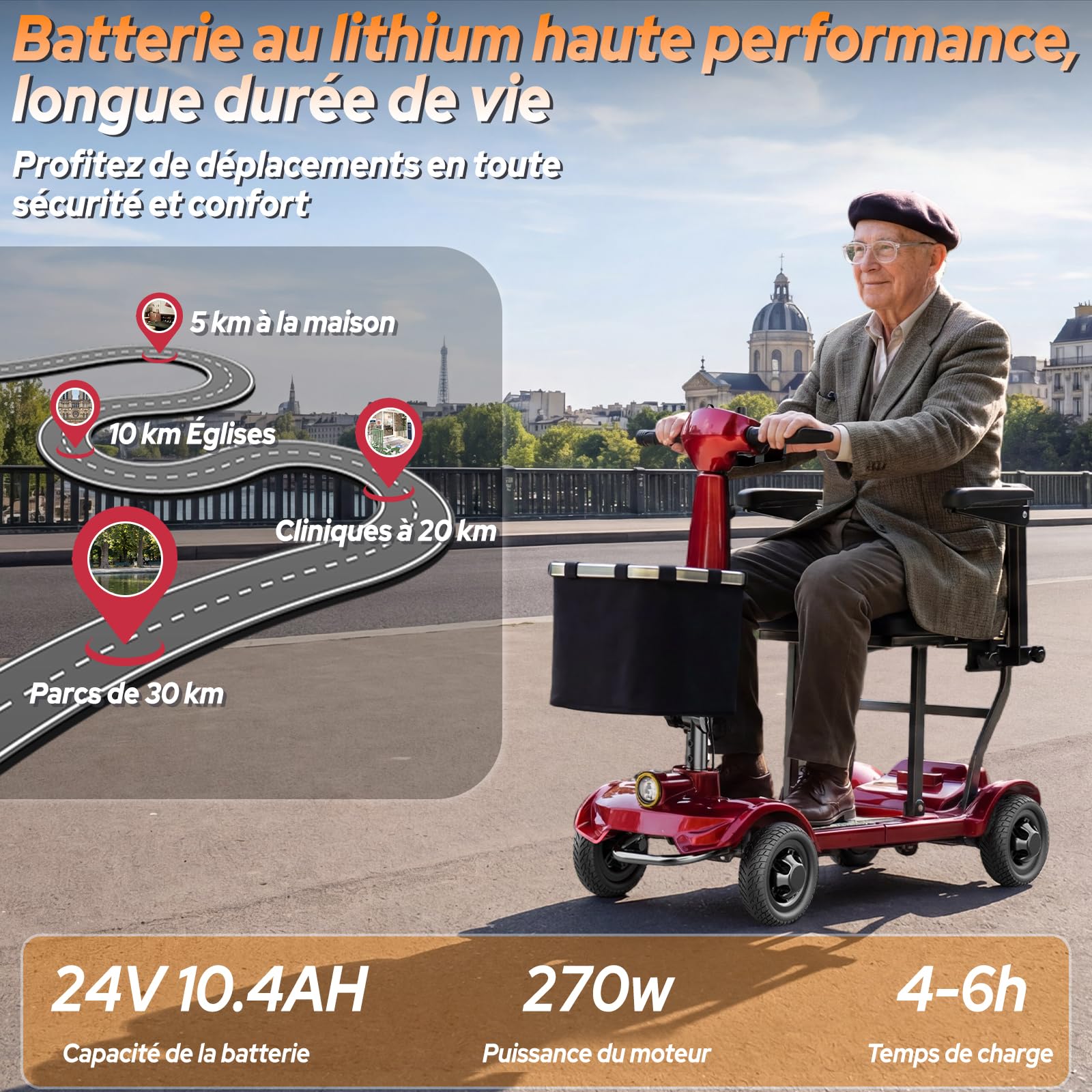 TODIMART X17 Scooter de Mobilité à 4 Roues,Autonomie Longue 30–35 km,20kg Pliable et Légère pour Adultes et Seniors,Écran Numérique LED,Lumières Vives,130kg,Scooter Electrique Leger
