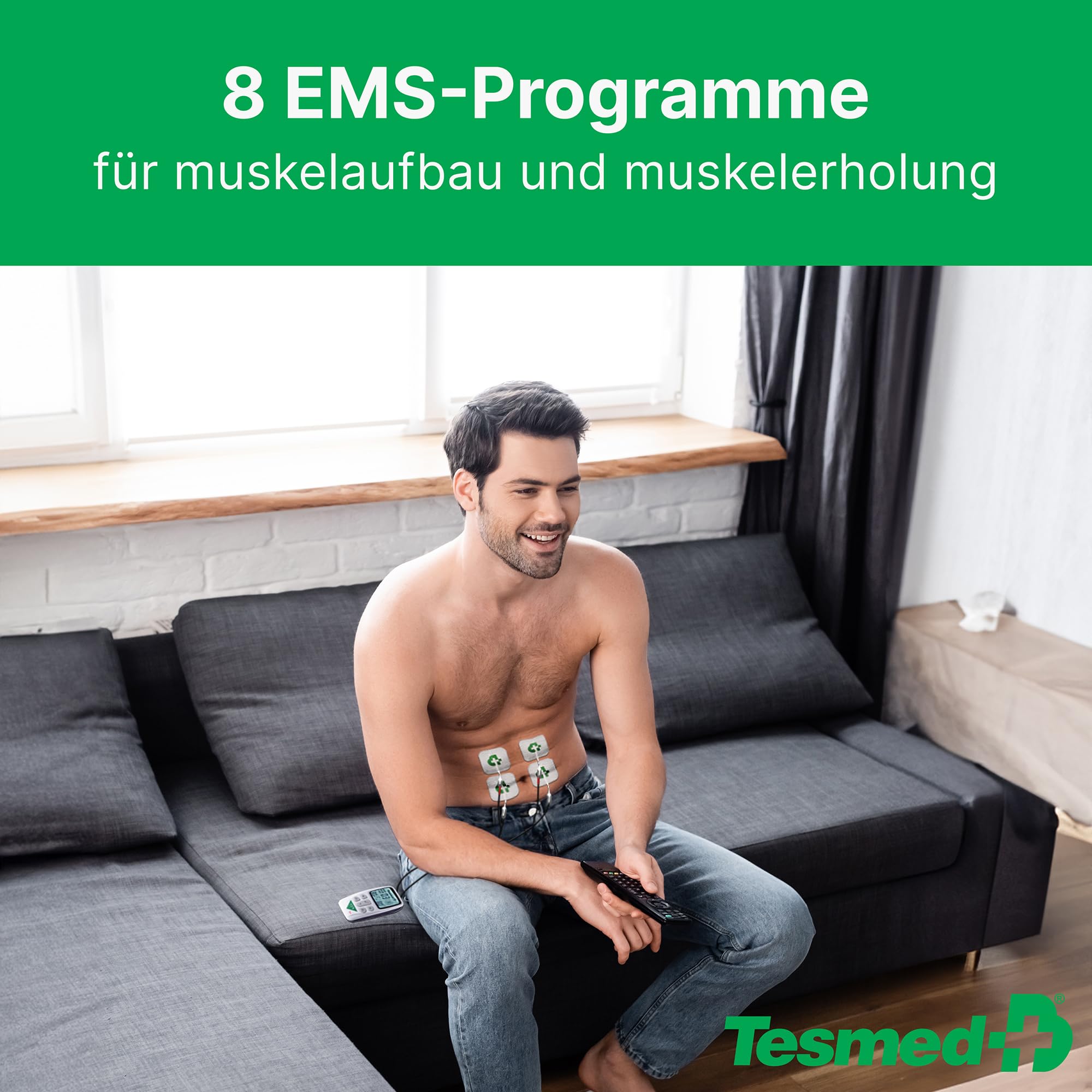 TESMED Fit Muskel Elektrostimulator für EMS, TENS, Massage (3 in 1), 22 Programme, Davon 6 anpassbar, perfekt zur Schmerzlinderung und Stimulierung der Bauch, Gesäß und Brustmuskeln