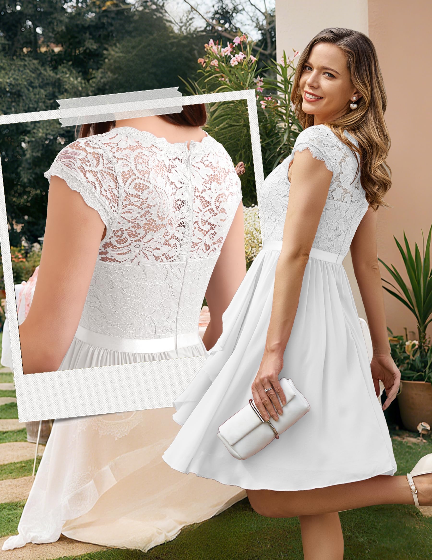 Wedtrend Robe de Soirée Elastique avec Dentelle Mousseline Chic pour Matiage et Cérémonie WT0212 White S