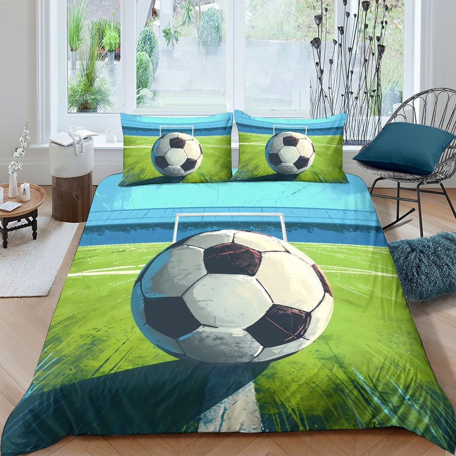Ctjqhvkz Style-7 3D Printed Football Stadium Fitted Sheet Microfiber Non-Slip Decorative Soccer Goal Mattress Cover For Bedroom Dorm Single（135X200cm）