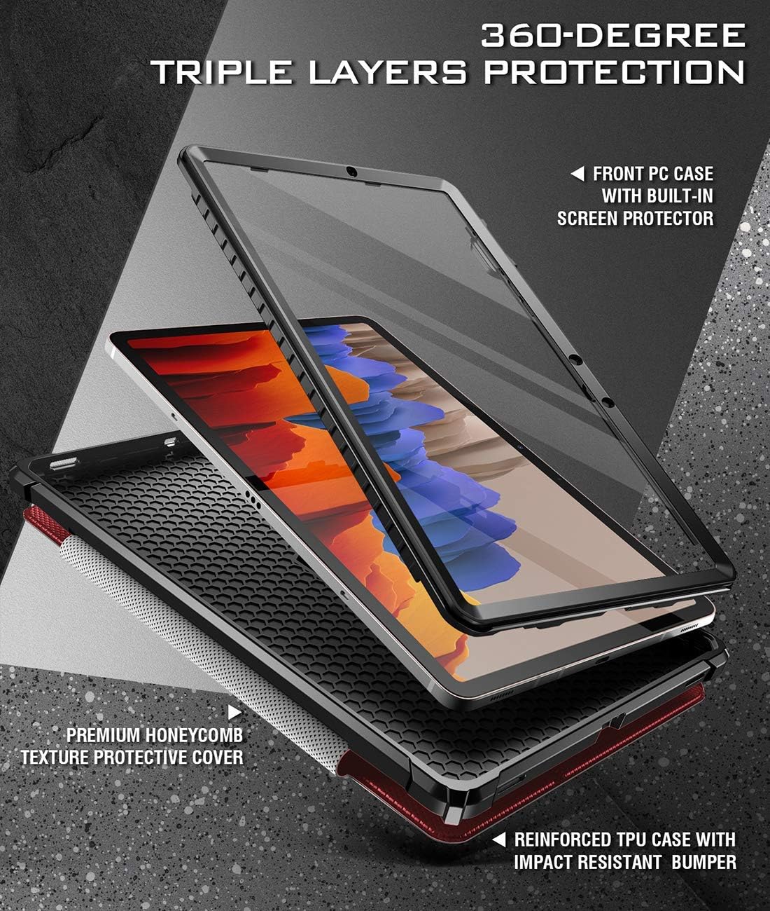 Poetic Explorer for Samsung Galaxy Tab S7 (2020) / S8 (2022) 11 inch Tablet Case, Full Body Triple Layers Tough 360 Degree Stand Smart Cover with Built-in Screen Protector and S Pen Holder, Red