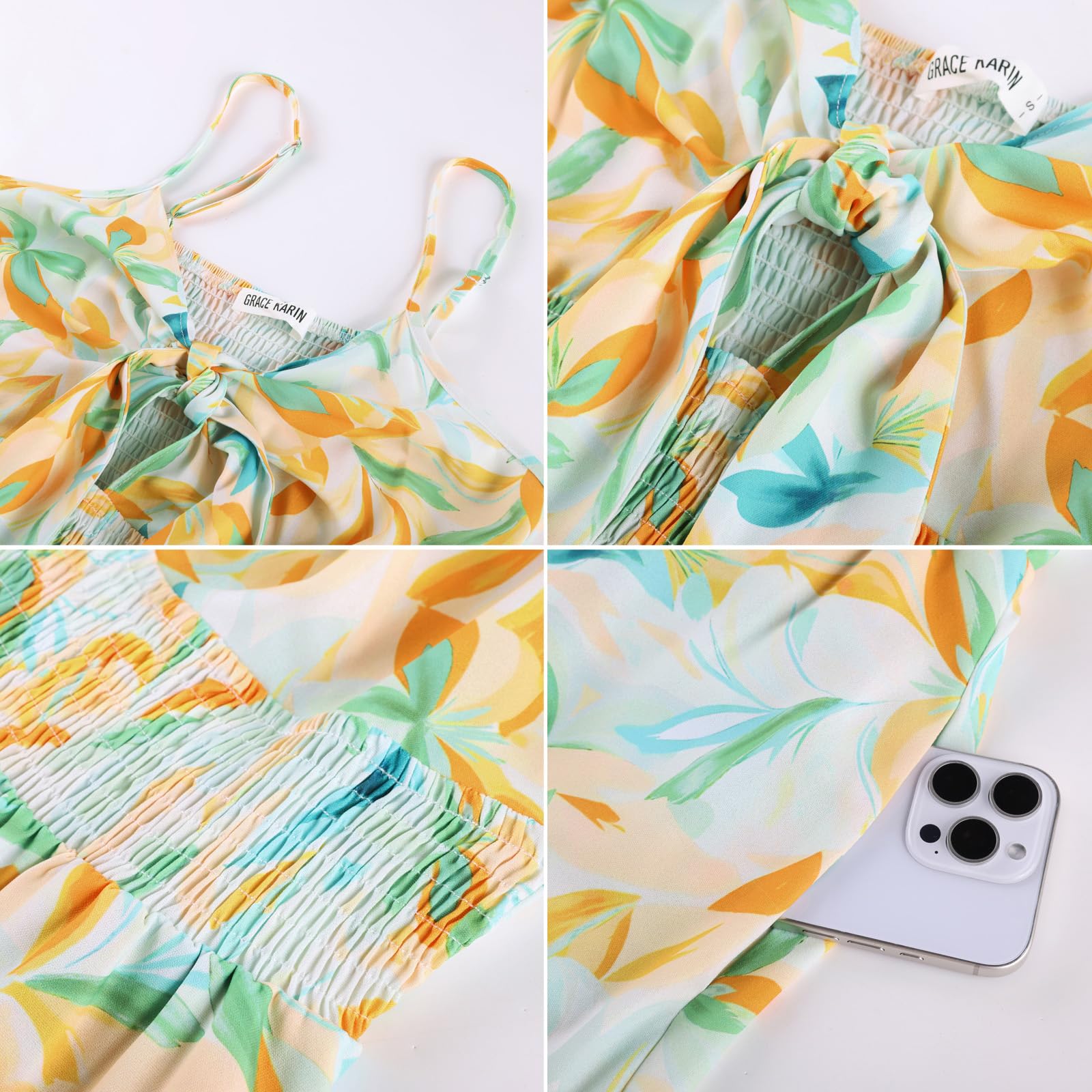 GRACE KARIN Donna Vestito Lungo Spaghetti Straps Scollo a V Vita Elastica Abito a Linea A