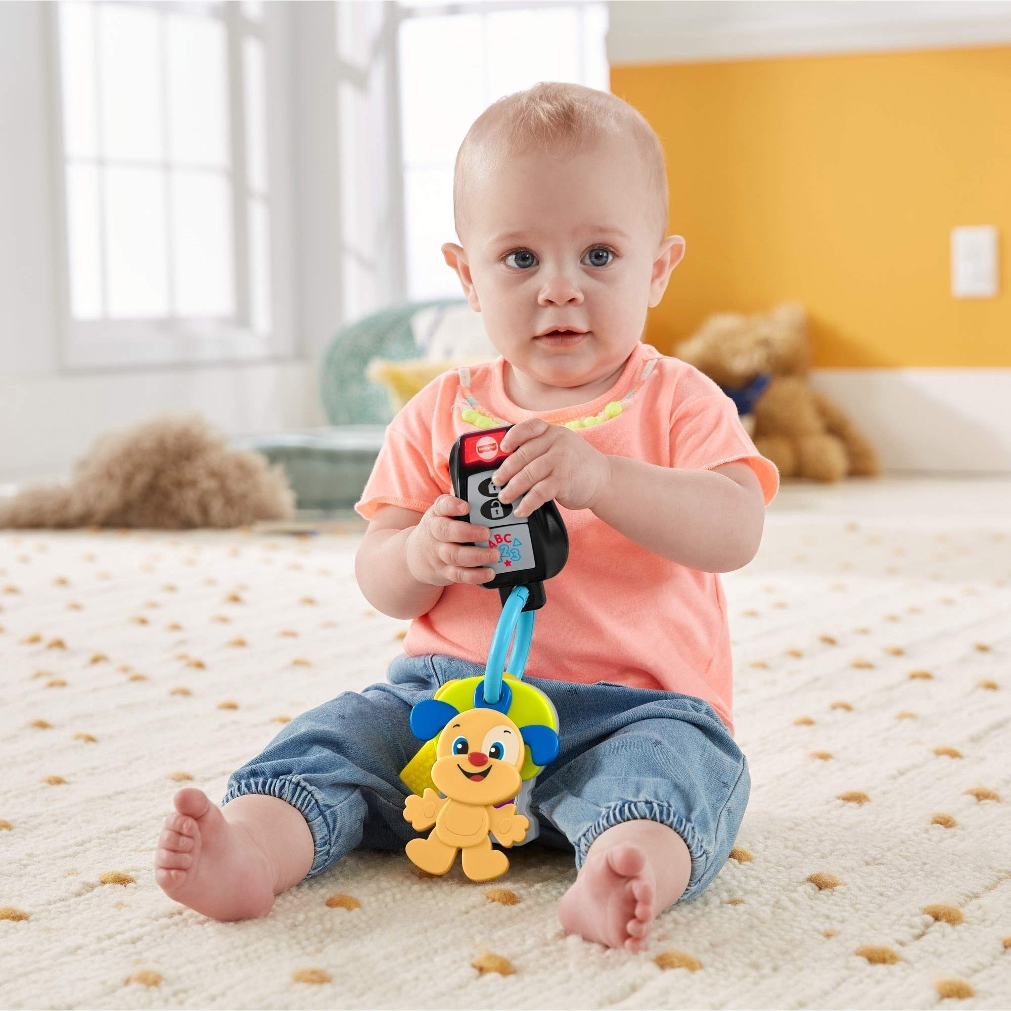 Fisher-Price Ríe Y Aprende Llavero De Actividades Con Luces, Canciones Y Sonidos, Juguete Musical Para Bebés De 6 Meses A 3 Años, En Español, Inglés, Italiano Y Portugués
