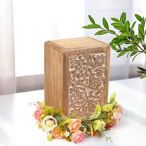 Miniatura 7 de The Wooden Town Caja de cremación de madera para cenizas humanas para adultos, caja de urna funeraria (pequeña 6 x 4 x 3 pulgadas, color blanco
