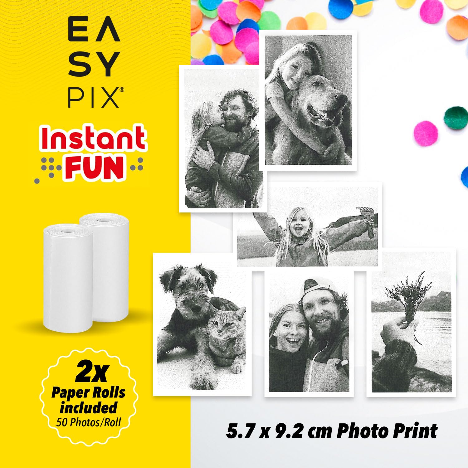 Easypix InstantFUN Appareil Photo instantané, Plaisir créatif pour Adultes et Enfants, Impression Thermique en Noir et Blanc, Papier sans BPA, Rechargeable, Impressions sans Encre