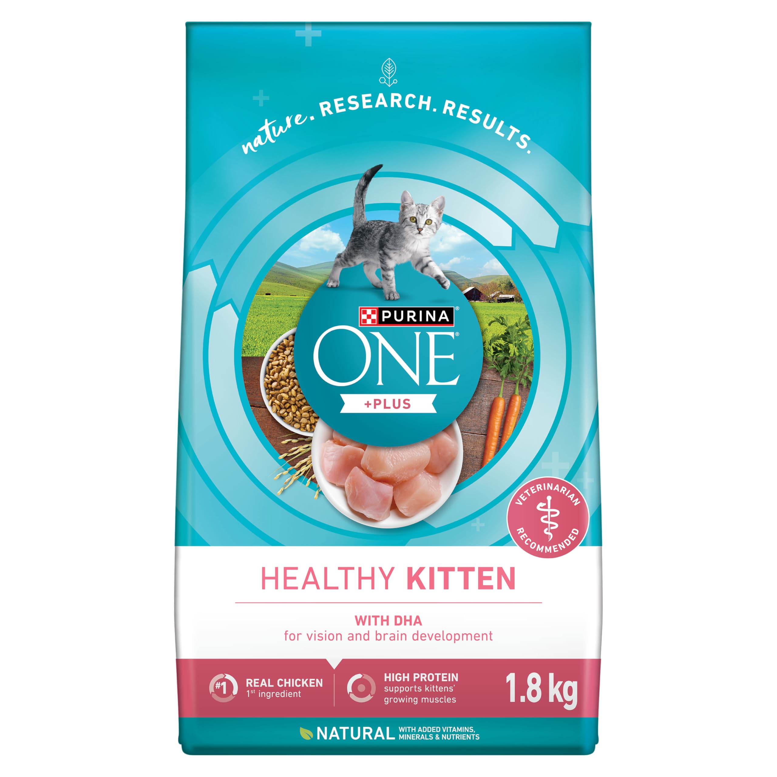 Purina ONE +Plus Dry Kitten Food, Chicken - 1.8 kg Bag image 1