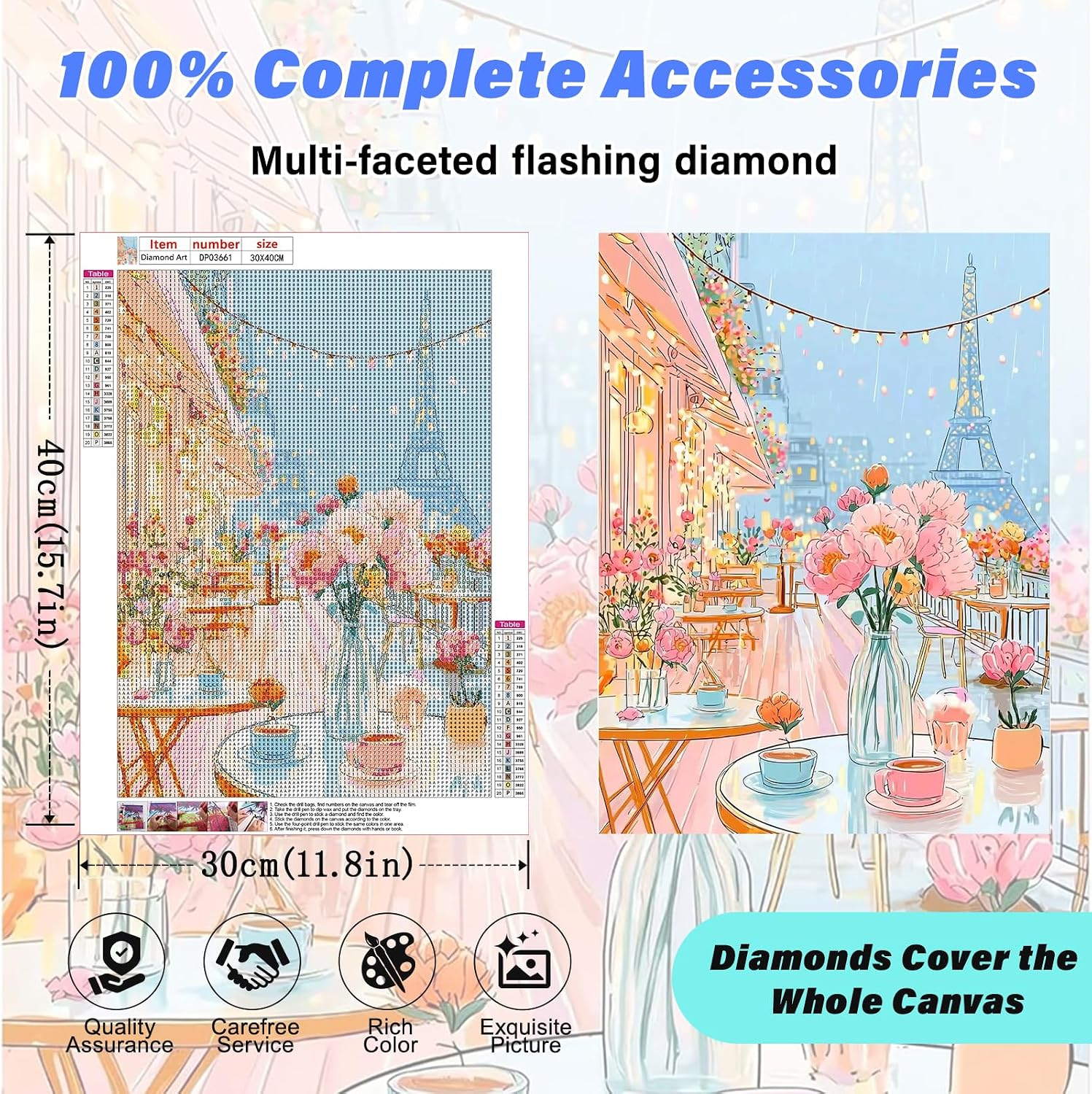 Paris EiffelTower Diamond Art Kits for Adults,Open-AirCafé Diamond painting image 4