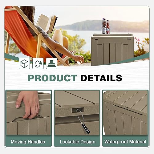 Miniatura 2 de GUNJI Caja pequeña de 30 galones para exteriores, impermeable, de resina, contenedor de almacenamiento con cerradura, caja de entrega de paquete