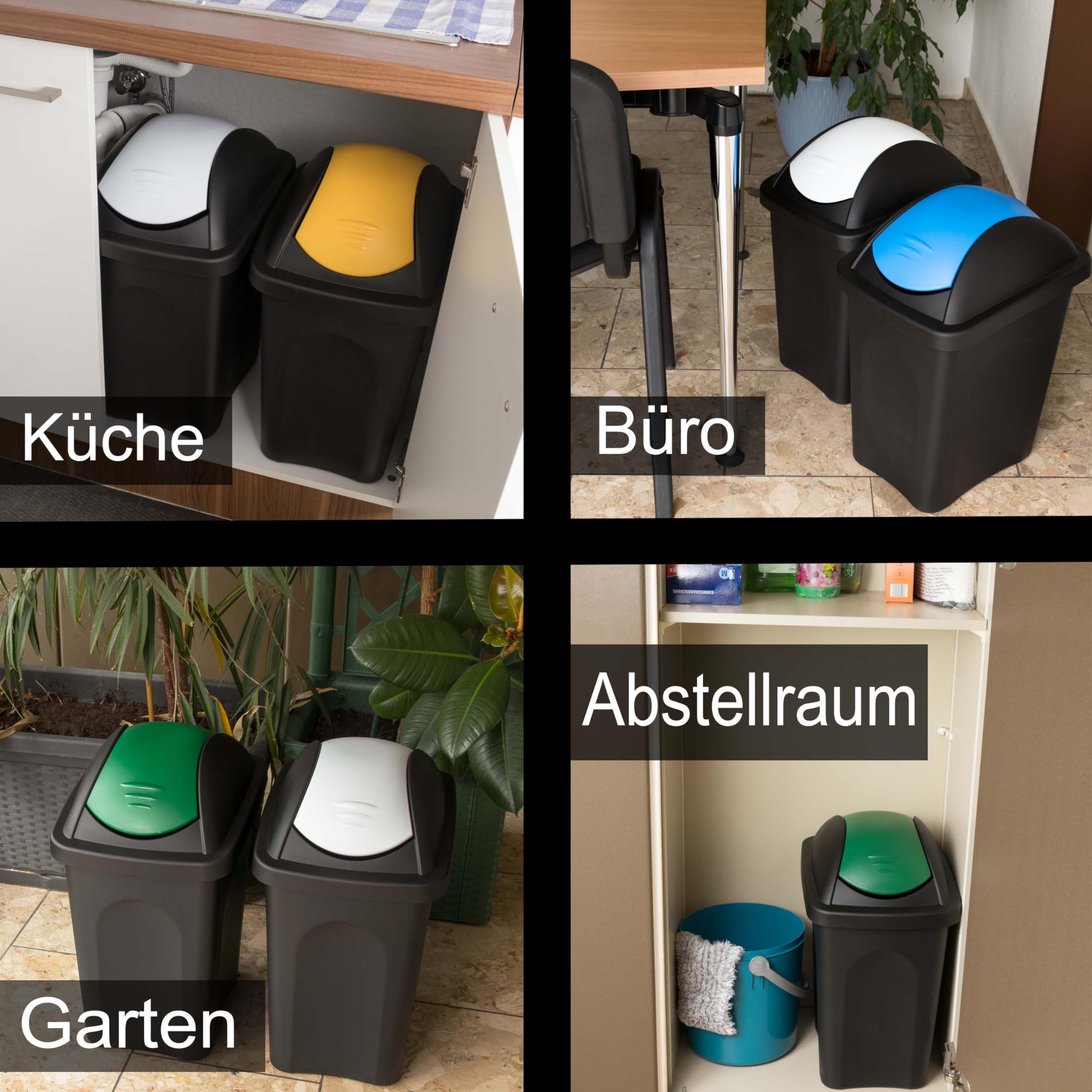 4 x uchylna pokrywa kosz śmieci 30l żółty niebieski zielony biały system