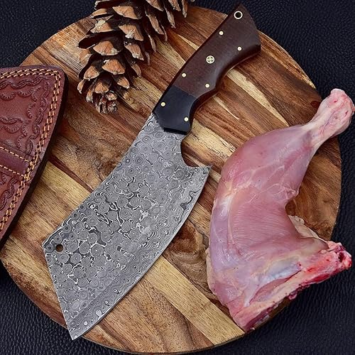 Miniatura 3 de Damascus Steel Hunting Knife with Leather Sheath, Full Tang Fixed Blade Knives for Outdoor,Skinning,Kitchen Hunting, Fishing