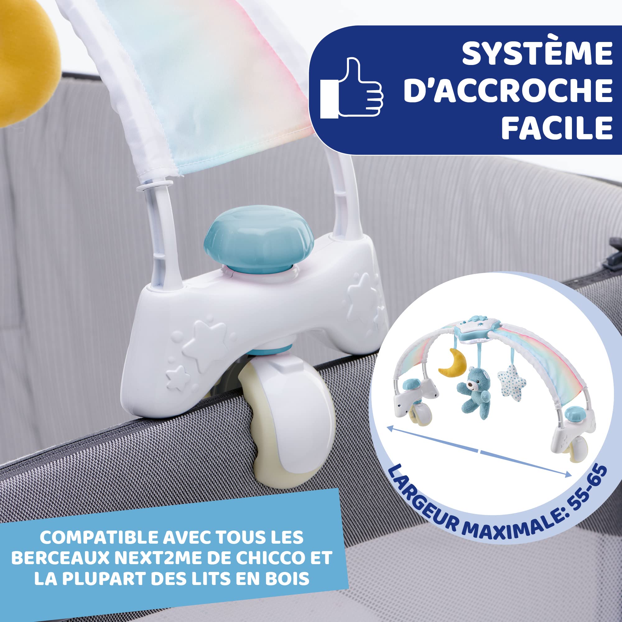 Chicco Arco Lettino Neonato 2in1 Evolutivo Compatibile Next2Me, Pannello Culla con Arco Arcobaleno e Luce Notturna, Musica Rilassante - Giochi Neonati 0+ Mesi