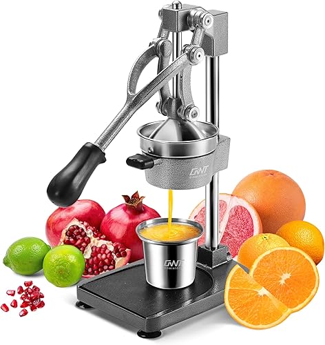 Miniatura 8 de Prensa manual de hierro fundido comercial de 18 pulgadas de altura, manual naranja, cítricos, limón, lima, pomelo, granada, jugo de fruta, con taza