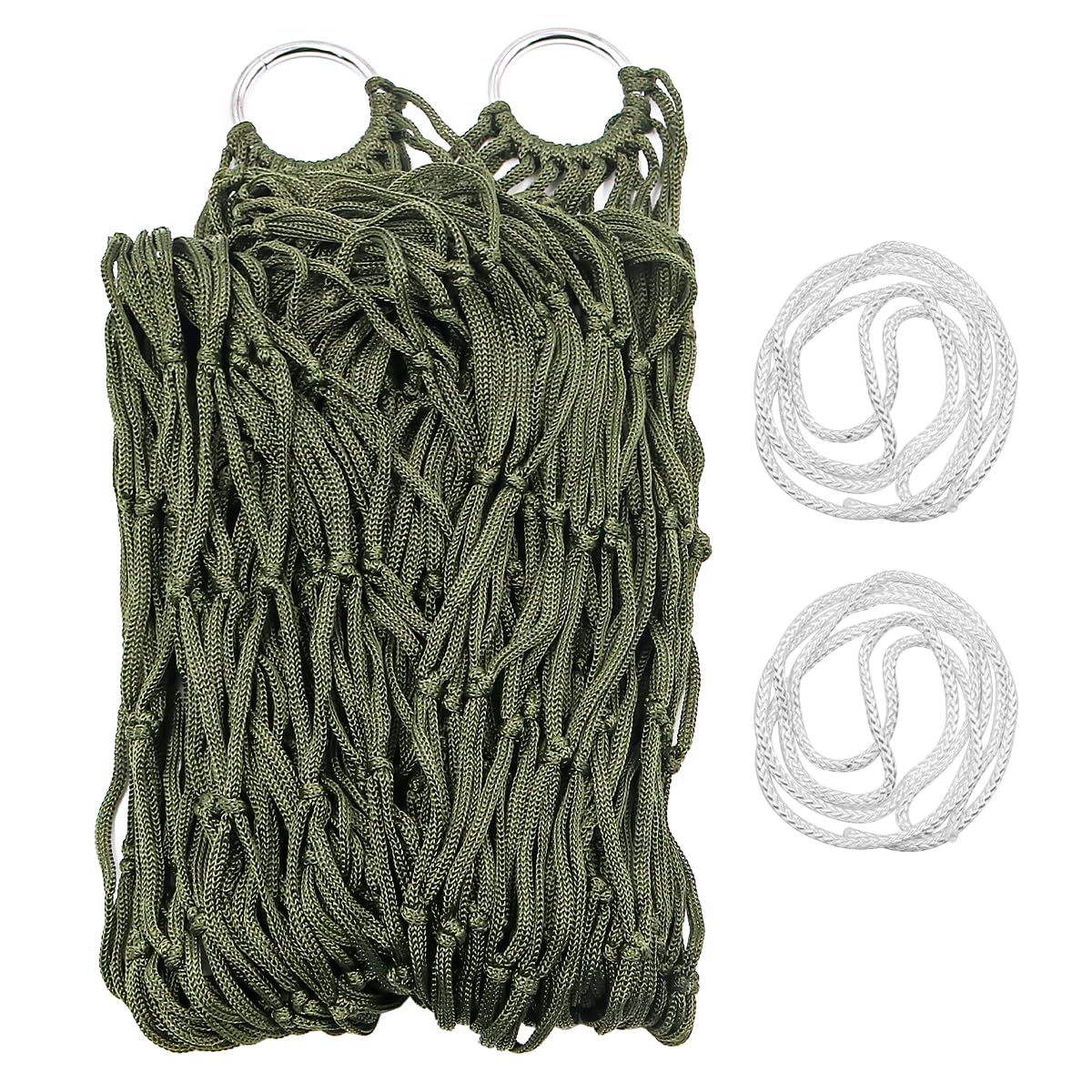 NUZAMAS Travel Hammock Camping Hammock Net Mesh Nylon Sleeping Bed with Tie Rope for Garden Beach Camping Hunting Hiking Traveling (Army Green)