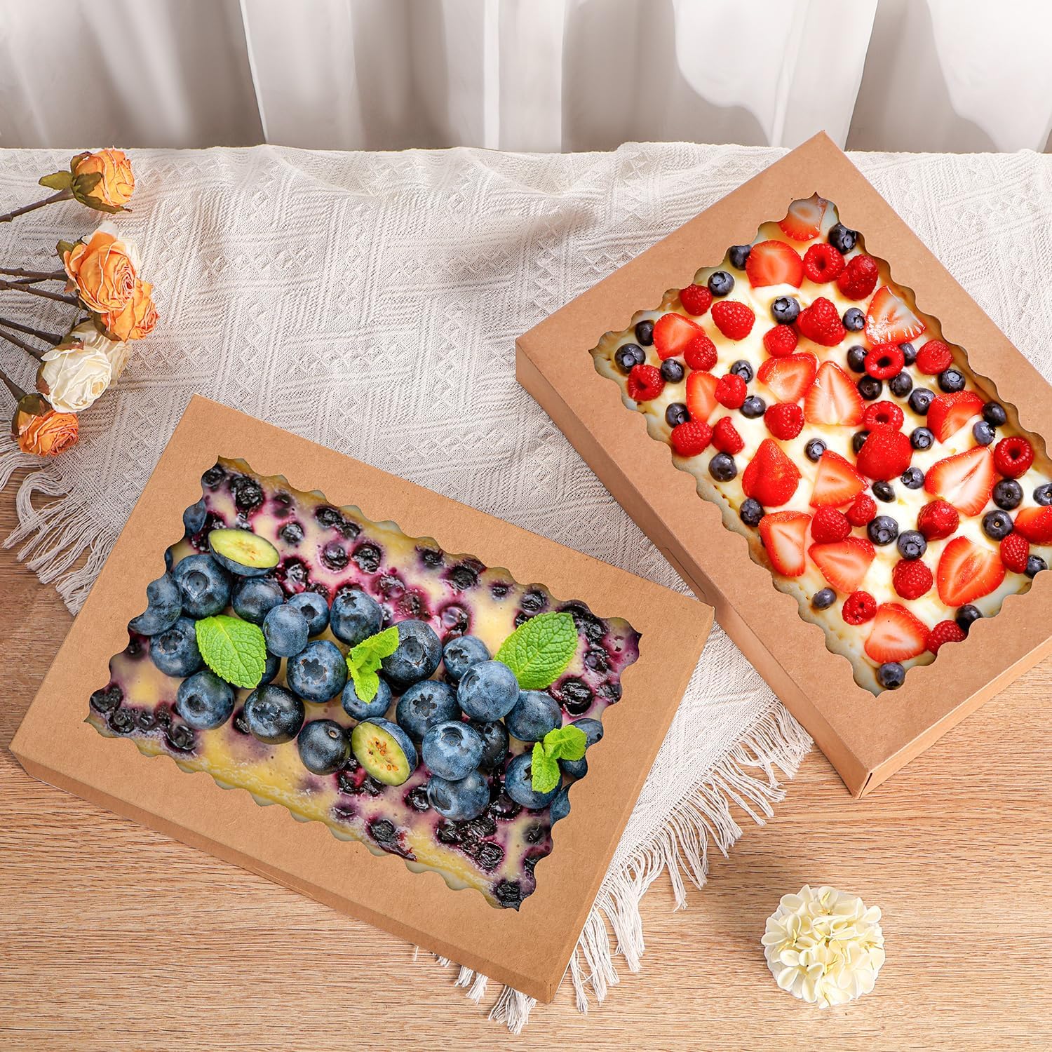 24 pcs Cookie Boxes,14x10x2.5 Inch Large Bakery Boxes with Window for Pies Chocolate Strawberries Muffins Donuts Pastry Dessert Christmas(Brown) (Brown, 14 * 10 * 2.5inch/24pcs) - Image 7