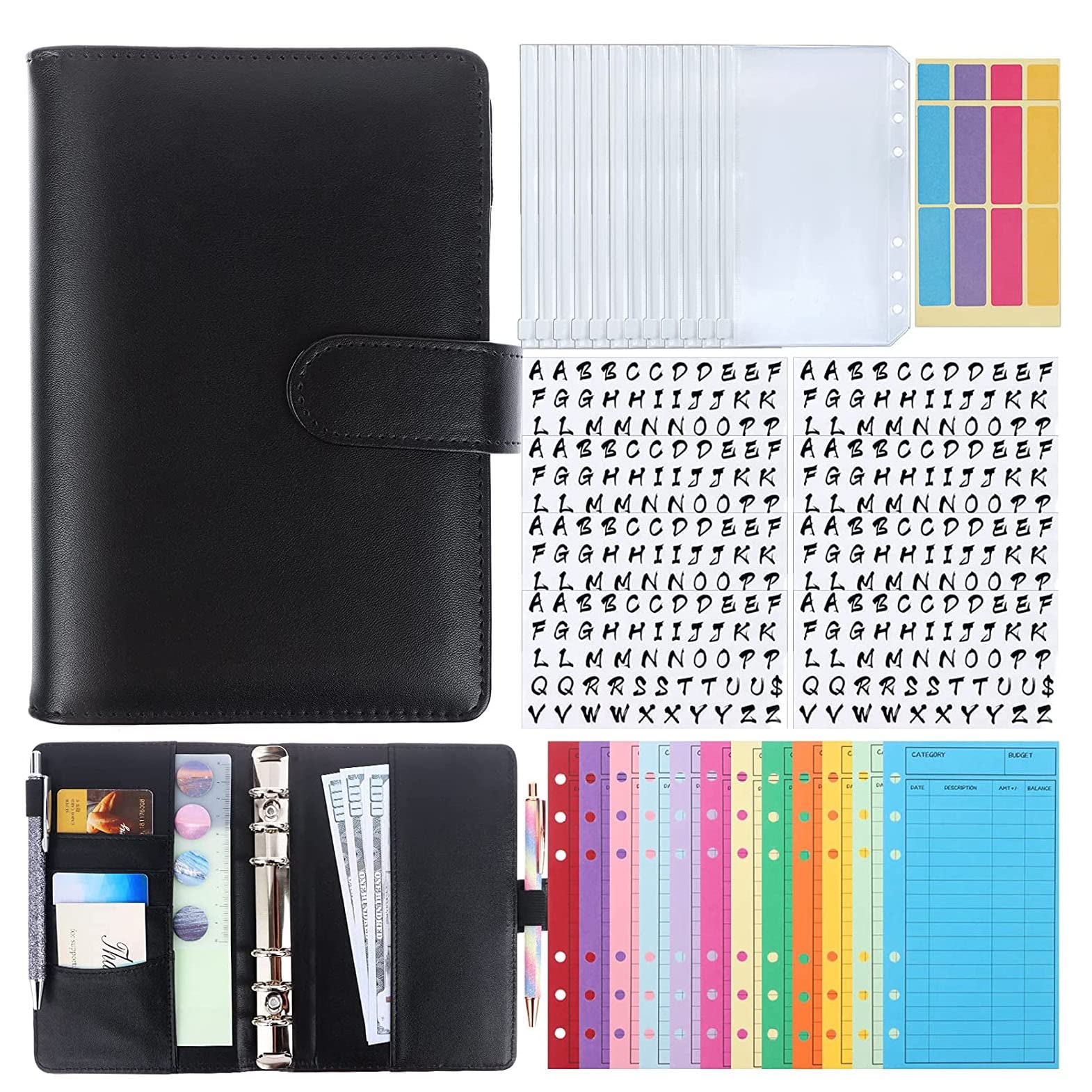 Carpeta A6 para control de gastos y ahorro con 12 sobres decorados y pegatinas