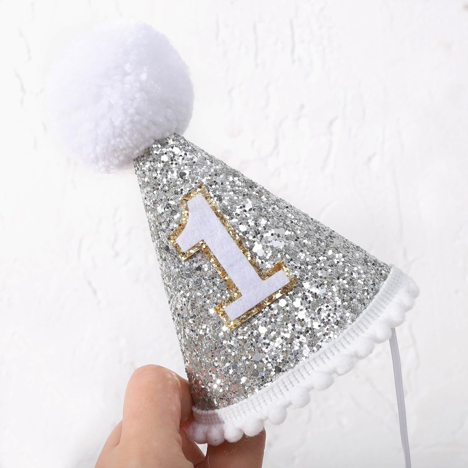 Baby's Cone Silvery 1st birthday Crown - Natural Boho 1st/First Birthday Decorations,1st Birthday Hat, Cake Smash Photo Prop. (Silver Boho Birthday Hat) - Image 9