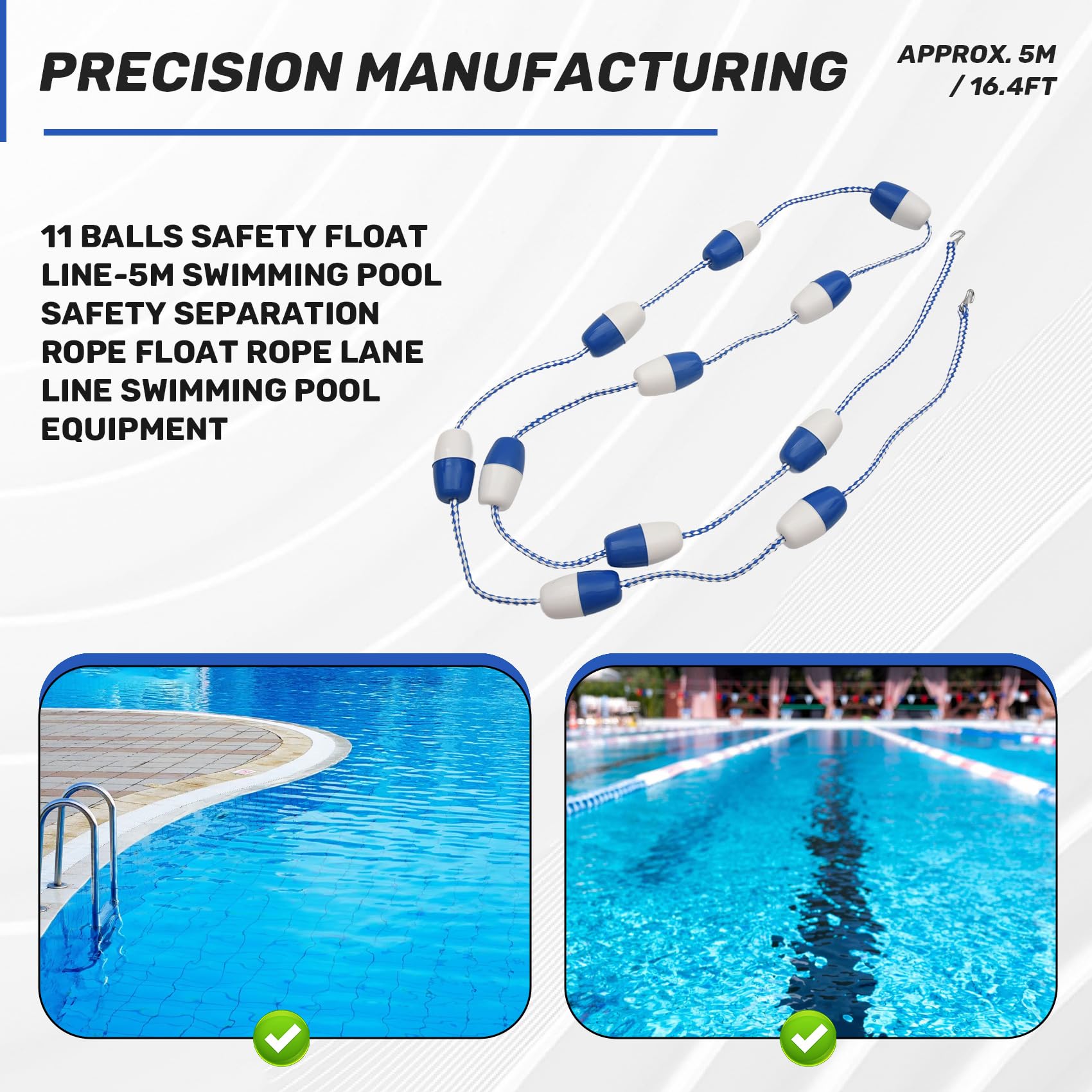 11 Bolas LíNea de Flotador de Seguridad - Cuerda de SeparacióN de Seguridad de Piscina de 5 M Cuerda Flotante Equipo de Piscina de LíNea de Carril