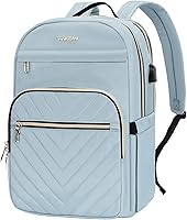 Vista 17 de VANKEAN Mochila para laptop para mujer, Beige-Negro, 15,6 pulg., Mochila para laptop