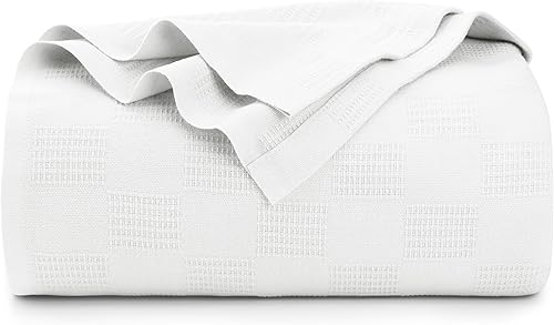 Utopia Bedding Manta 100% algodón (tamaño matrimonial, 90 x 84 pulgadas), manta térmica ligera de 350 GSM, manta térmica suave y transpirable para