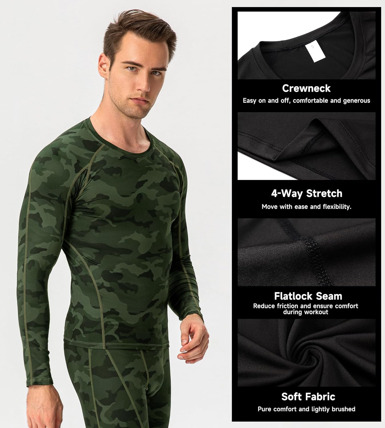 Men's Compression Shirts Long Sleeve Athletic Workout T-Shirt Running Cool Dry Tops Active Base Layer Undershirts - Image 6