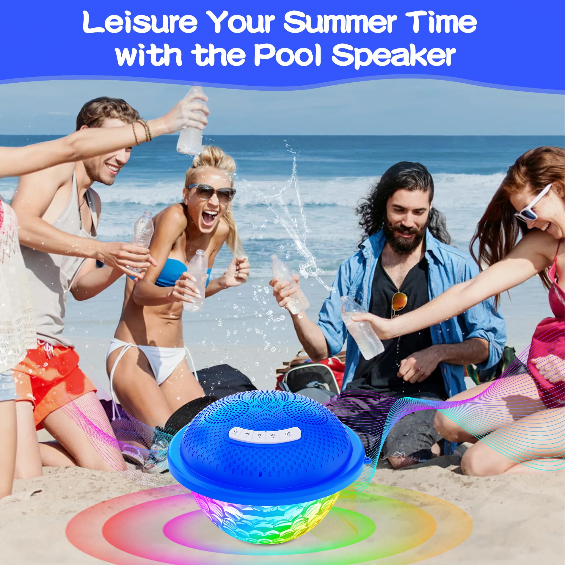 KingSom 3 En 1 Enceinte Bluetooth Piscine Avec Fontaine Lumineuse 10000mAh - Flottante IP68 Son Stéréo