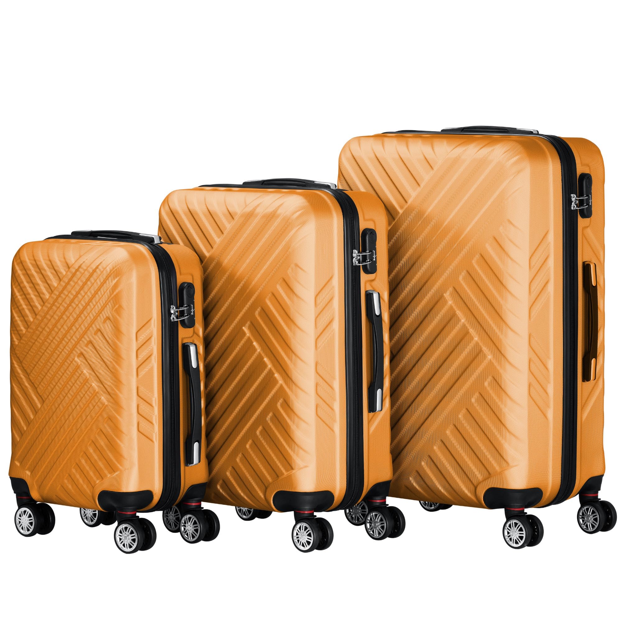 Zelsius Set de valises à 3 pièces Orange | Valises rigides ABS à roulettes Doubles, avec Cadenas à Combinaison de Chiffres, cloison Interne | Bagage de Cabine, Set de Valise, Lot de 3, Trolley