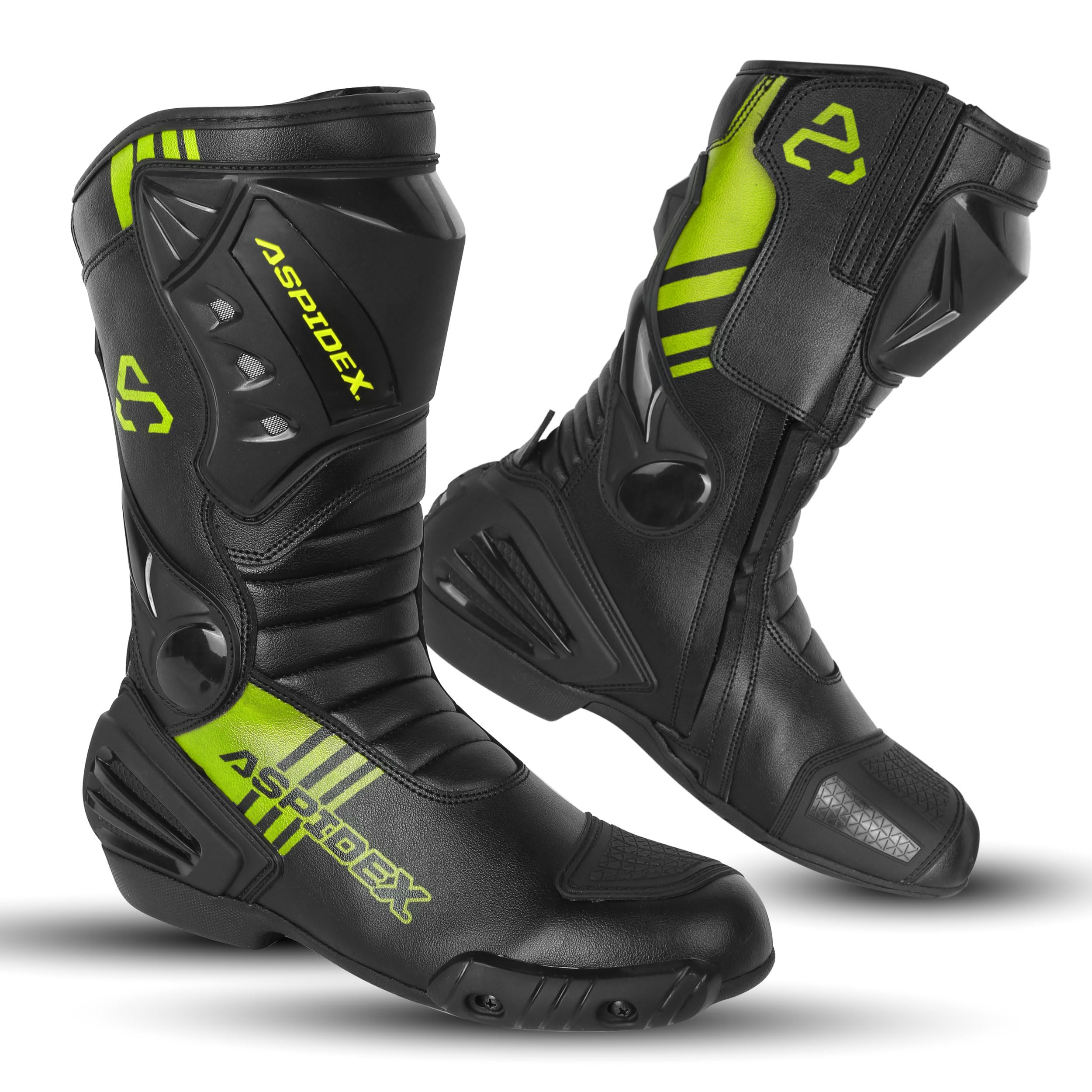 Botas de moto unisex de piel con protecciones reforzadas, suela antideslizante y cierre con cremallera y