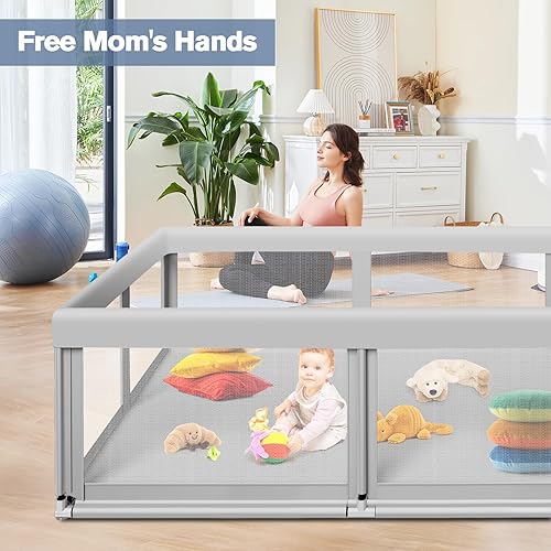 Miniatura 2 de Corralito grande para bebés y niños pequeños, corralito de 74 x 50 pulgadas, patios grandes para bebés en interiores y exteriores, corralito de