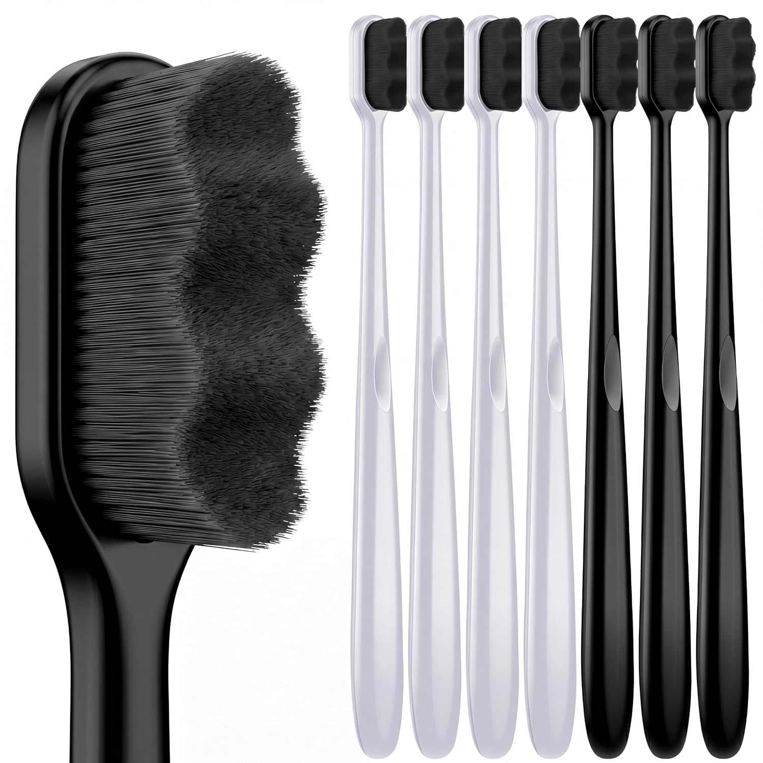 Patelai 8 Pcs Micro Nano Toothbrush with 20000 Extra Soft Bristle Charcoal Manual Toothbrushes Individually Packaged Toothbrush for Protect Adult Elder Brace Sensitive Teeth(Black)