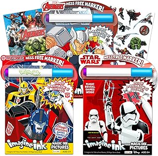 Imagine Ink Bundle of Magic Pictures Activity Books Set - Avengers and Star Wars No Mess Books with Stickers (Mess Free Coloring Books for Toddlers Kids)