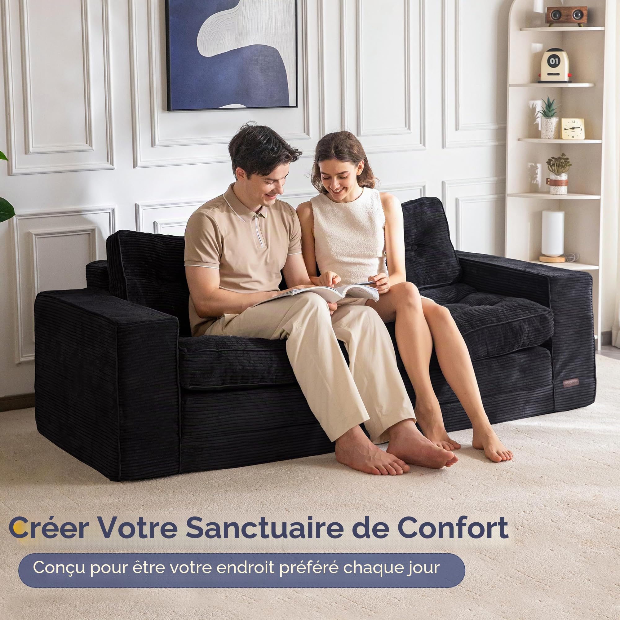 MAXYOYO Canapé-Lit de 190 cm de Large avec Coussin, 2 en 1, Pliable, en Velours, 3 Places, avec Fonction Sommeil, Surface de Couchage 101 x 196 cm, pour Salon, Chambre à Coucher, Salon