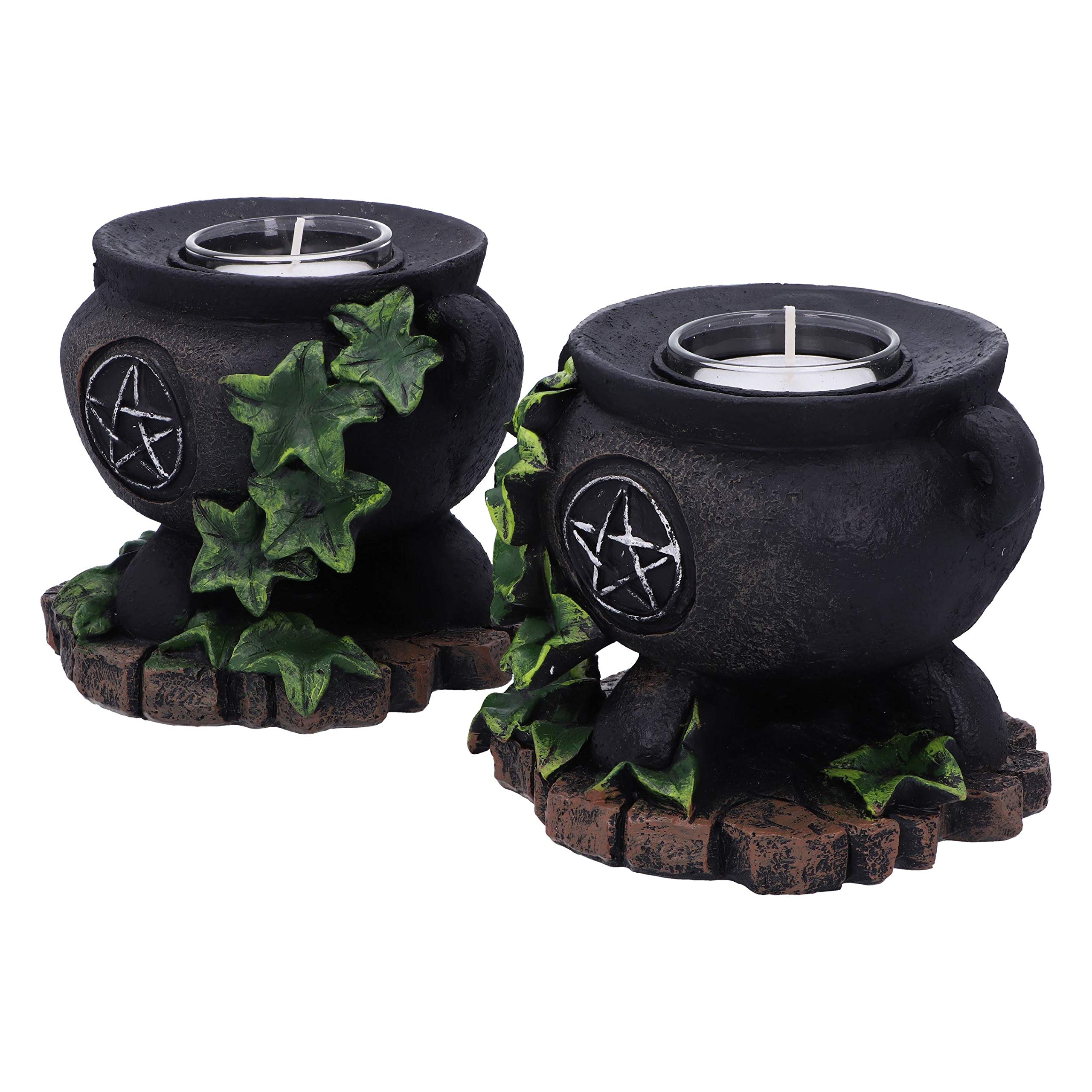 Nemesis Now Set di due portacandele Ivy Calderone Streghe 11 cm, nero