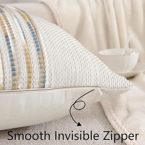 Miniatura 4 de Tosleo Juego de 2 fundas de almohada bohemias copetudas de 18 x 18 pulgadas, fundas de almohada decorativas a rayas, fundas de almohada decorativas