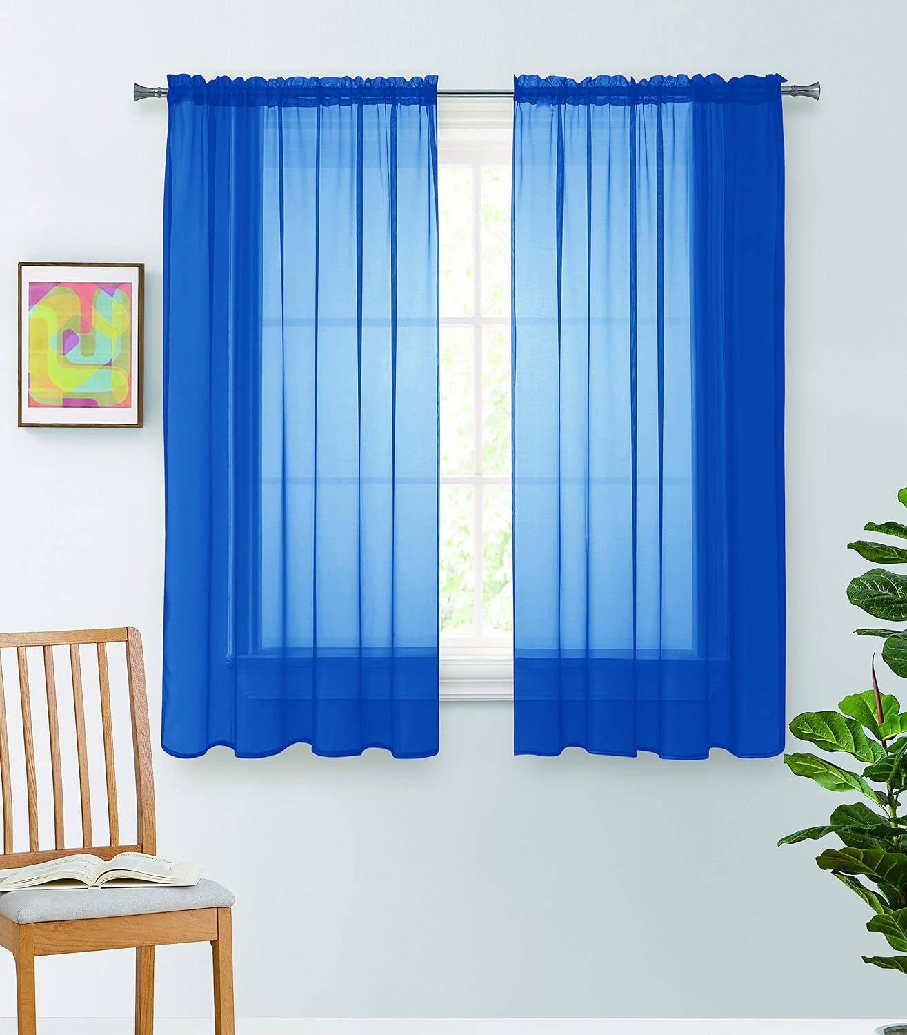Jody Clarke 2PC Solid Sheer Panel Curtain Drape Long Fully Stitched for Wedding Quinceniera Party décor ( 2PC 54 X 63 Royal Blue )