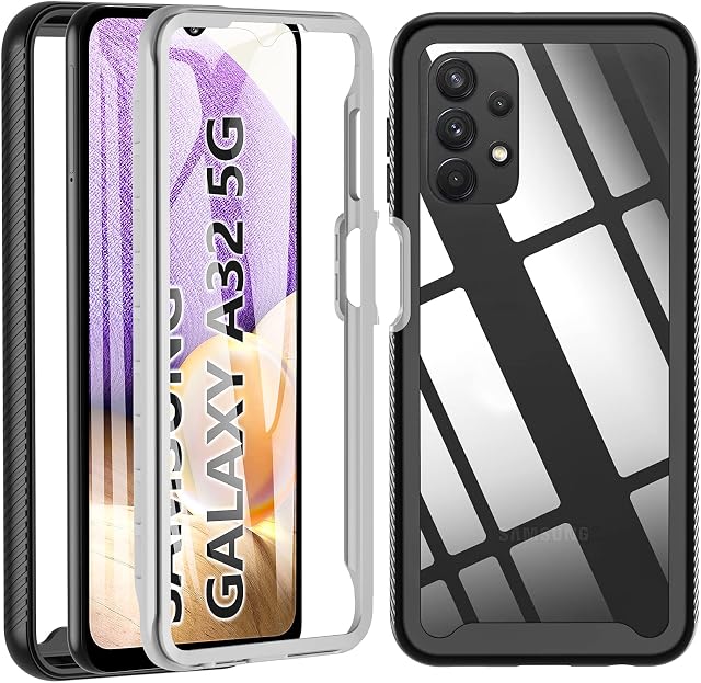 For Samsung A32 5G Case, A32 5G Case, with Built-in Screen Protector 360 Full Body Heavy Duty Shockproof Dual Layer Rugged Protective Case for Samsung Galaxy A32 5G/A32 5G Enterprise Edition-Clear