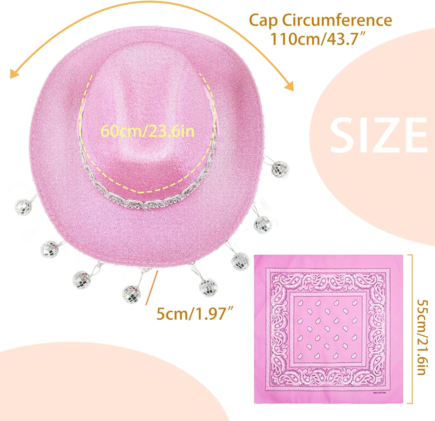 Pink Disco Cowgirl Hat with Bandana,Glitter Rhinestone Disco Ball Cowboy Hat for Women Men Costume Cosplay - Image 5