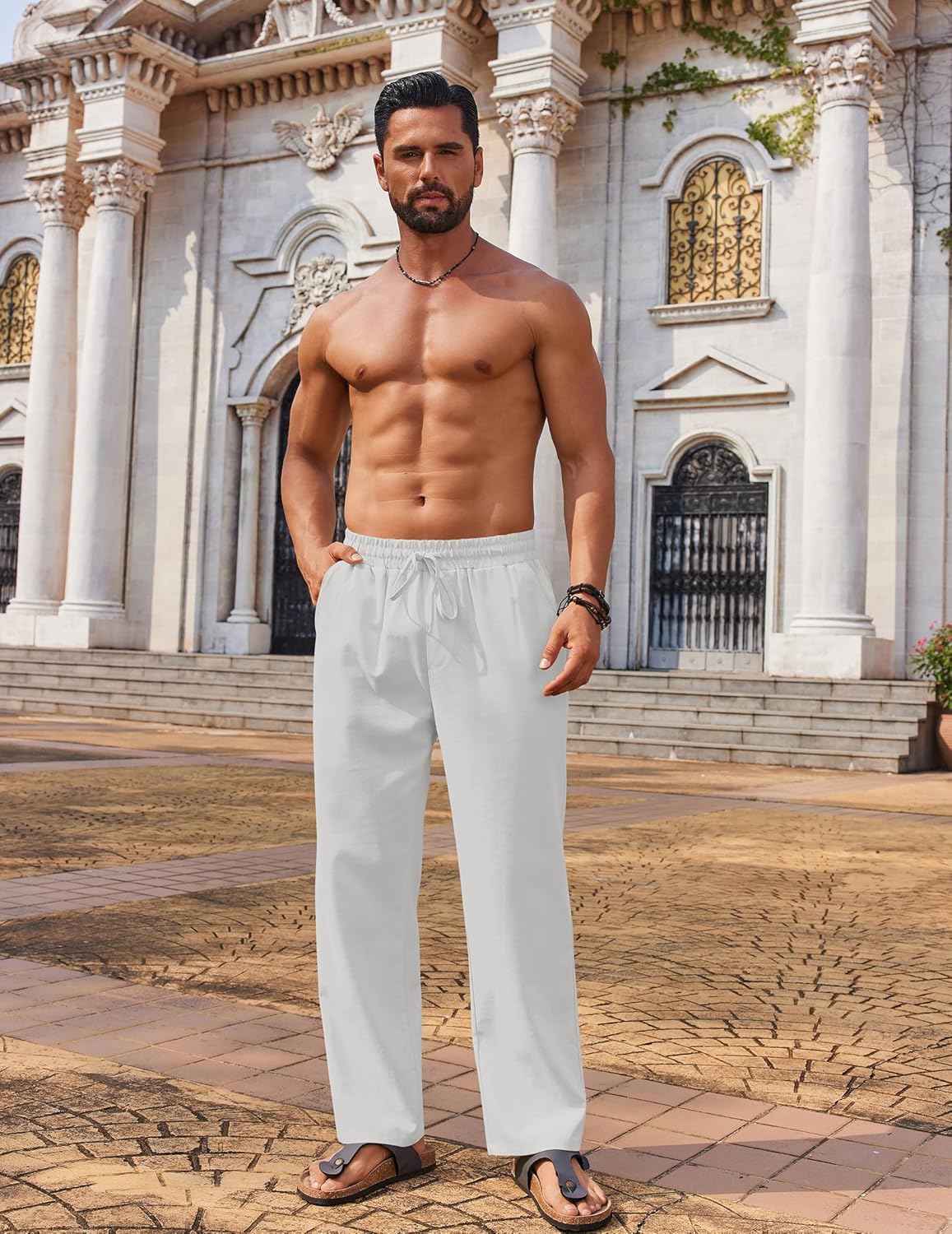COOFANDY Men's Casual Linen Pants Loose Fit Elastic Waist Drawstring Lightweight Pant Summer Beach Trousers - Image 3