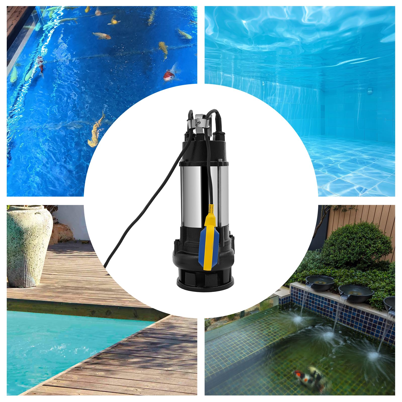 Tauchpumpe 550W Edelstahl 15m Förderhöhe 2 Zoll Schwimmerschalter | 550W Edelstahl-Tauchpumpe, 18m³/h, 15m Förderhöhe, 2" Auslass. Mit Schwimmerschalter, Zerkleinerer & Überhitzungsschutz