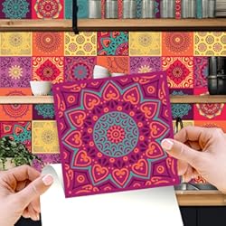 Vinilo Imitacion Ceramica Walplus Adhesivos de Pared Extraíble Autoadhesivo Arte Mural Vinilo Decoración Hogar Bricolaje Living Cocina Dormitorio Decor Papel Pintado Regalo Colorido Mandala Azulejos - 15cm X - 24 Piezas