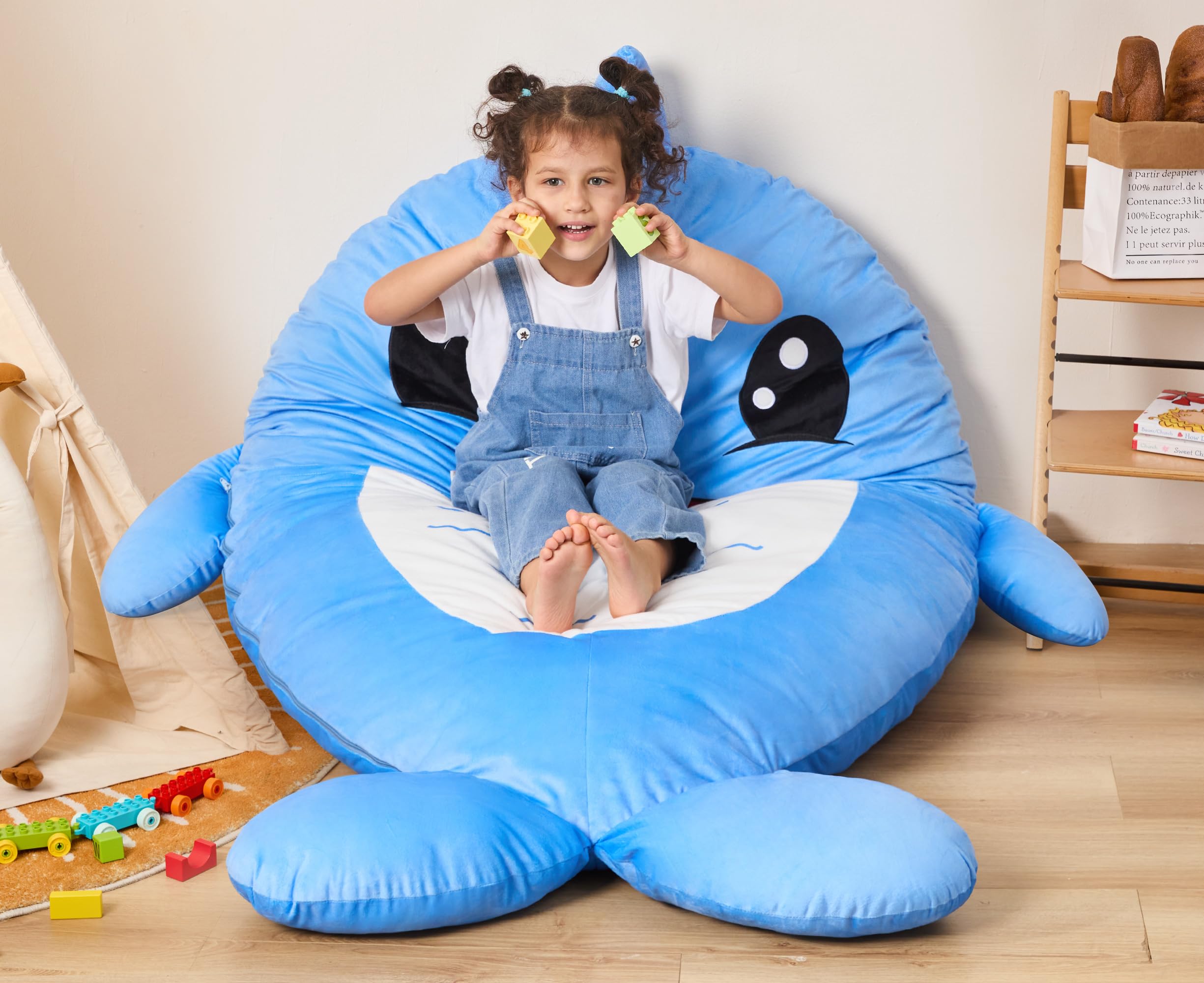 Hobestluk Bean Bag Chairs Bean Bag Floor Cushion, Bean Bag Chair for Kids Adults Beanbag Lounger for Living Room Bedroom or Playroom (Blue, Medium,