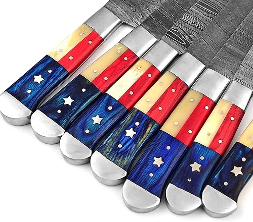 Miniatura 4 de Juego de 7 cuchillos de cocina profesionales hechos a medida de acero de Damasco  El juego de cuchillos de cocina de chef incluye picadoracuchillo