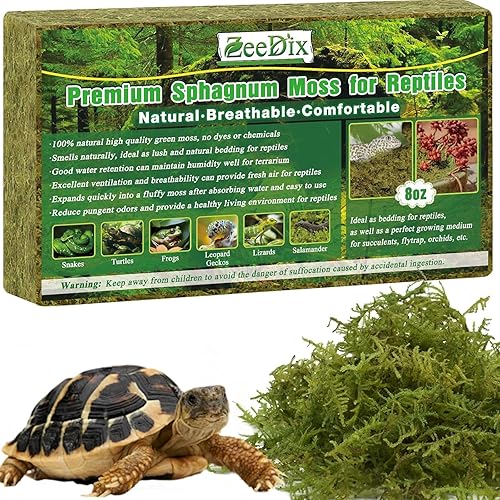 ZeeDix 8OZ Sphagnum Moss for Reptiles/Plants, Natural Reptile Moss Bedding for Tortoise Gecko Lizard Snake Hermit Crab Terrarium Habitat, Odor Control & Humidity Retention