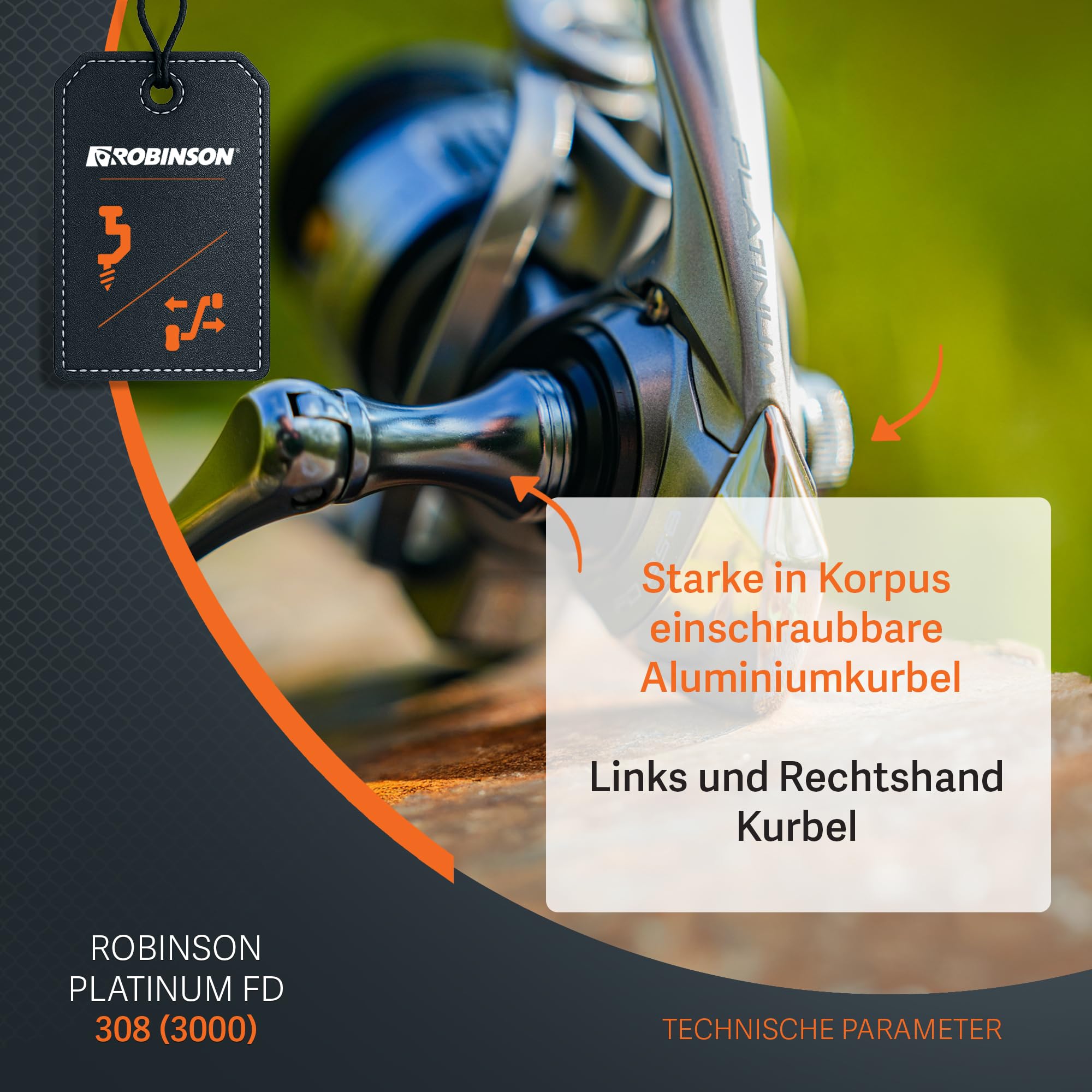 Robinson Angelrolle mit 8 Kugellagern - Rücklaufsperre - Graphitgehäuse - Aluminiumspule - 5.2:1 Übersetzung - 8kg Bremskraft - Spinnrolle - Platinum