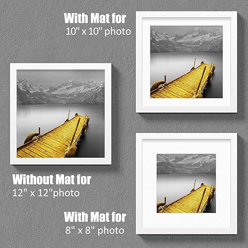 Vista 3 de Portarretratos de 12 x 12 pulgadas, color blanco, hecho de madera maciza, fotos de 10 x 10 u 8 x 8 pulgadas con paspartú o 12 x 12 pulgadas sin