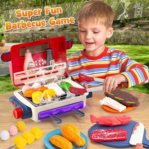 Miniatura 8 de Juego de 48 piezas para barbacoa para niños con luces y sonidos, rociador de alimentos, accesorios de cocina para juegos de rol, juguetes de cocina