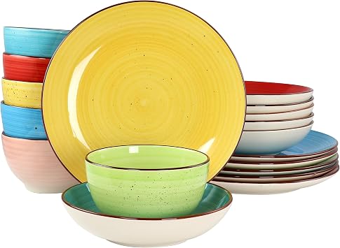 Elama Sebastian Round Stoneware Dinnerware Set in Assorted Colors 18 Piece