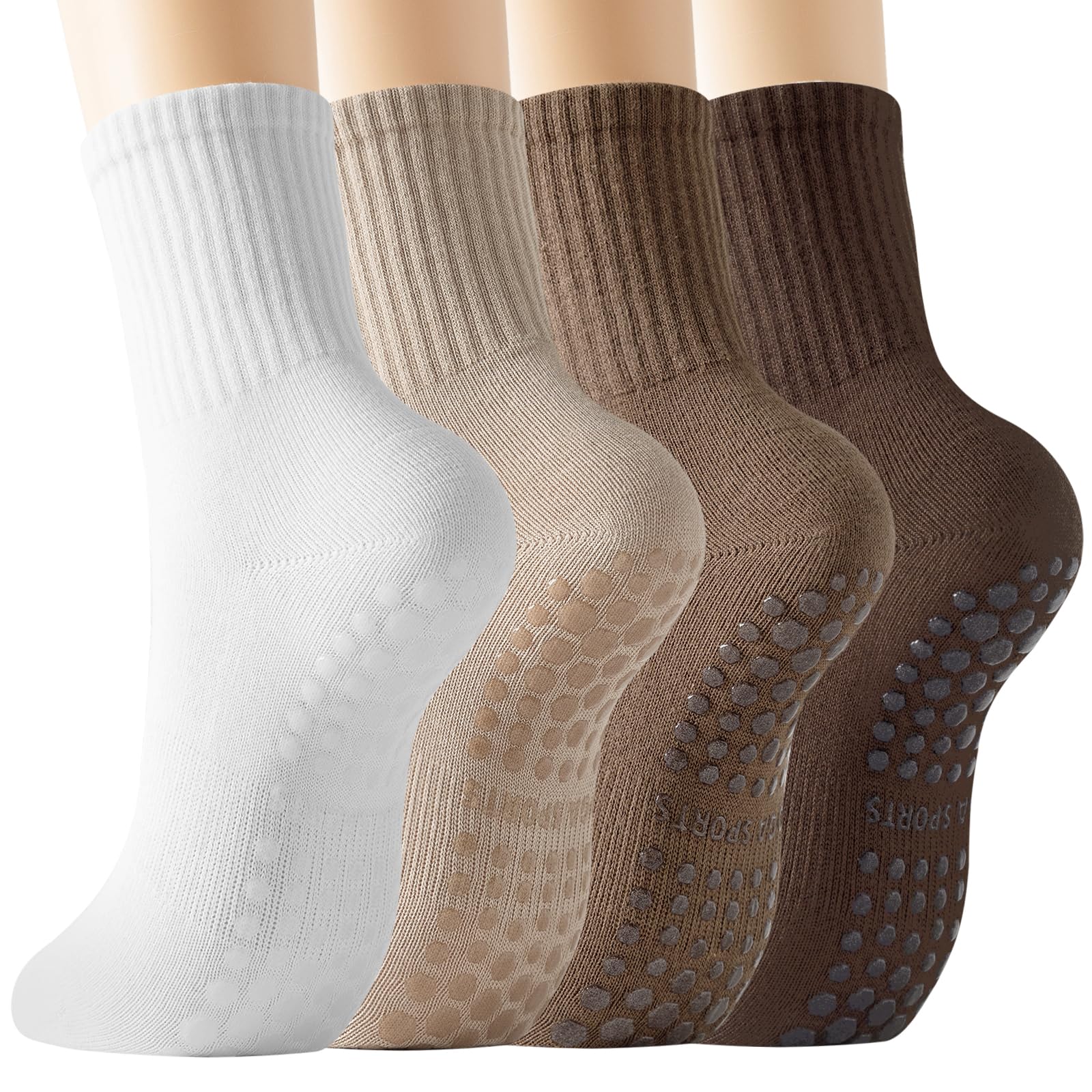 BISOUSOX Pilates Socks with Grips for Women Grippy Socks Woman Yoga Barre Crew Ankle Sticky Ballet Slipper Hospital