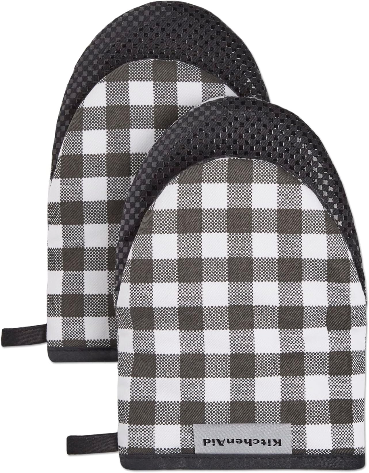 KITCHENAID Gingham Mini Oven Mitt 2-Pack Set, Matte Black, 5.5"x8"