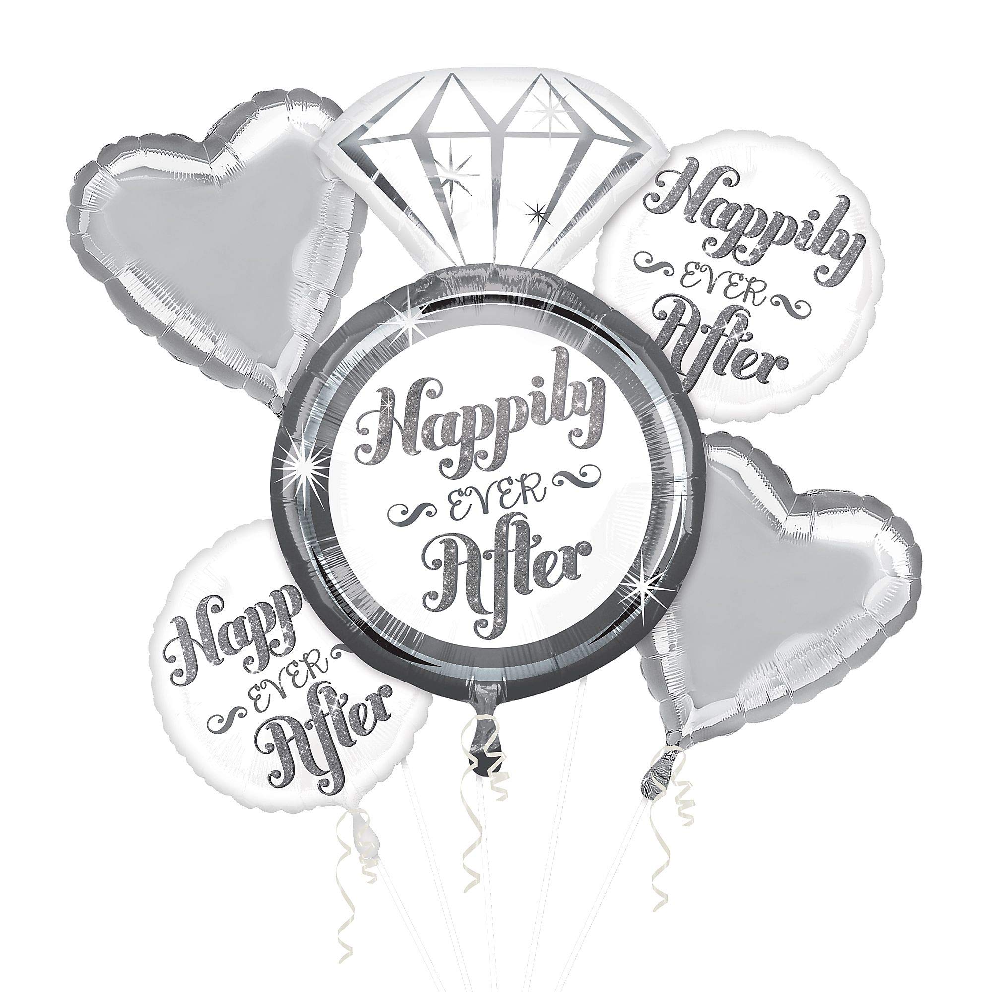 amscan 3445701 - Bqt: Wedding Happily Ever After 5 Piece Foil Balloon Bouquet P75, Silver