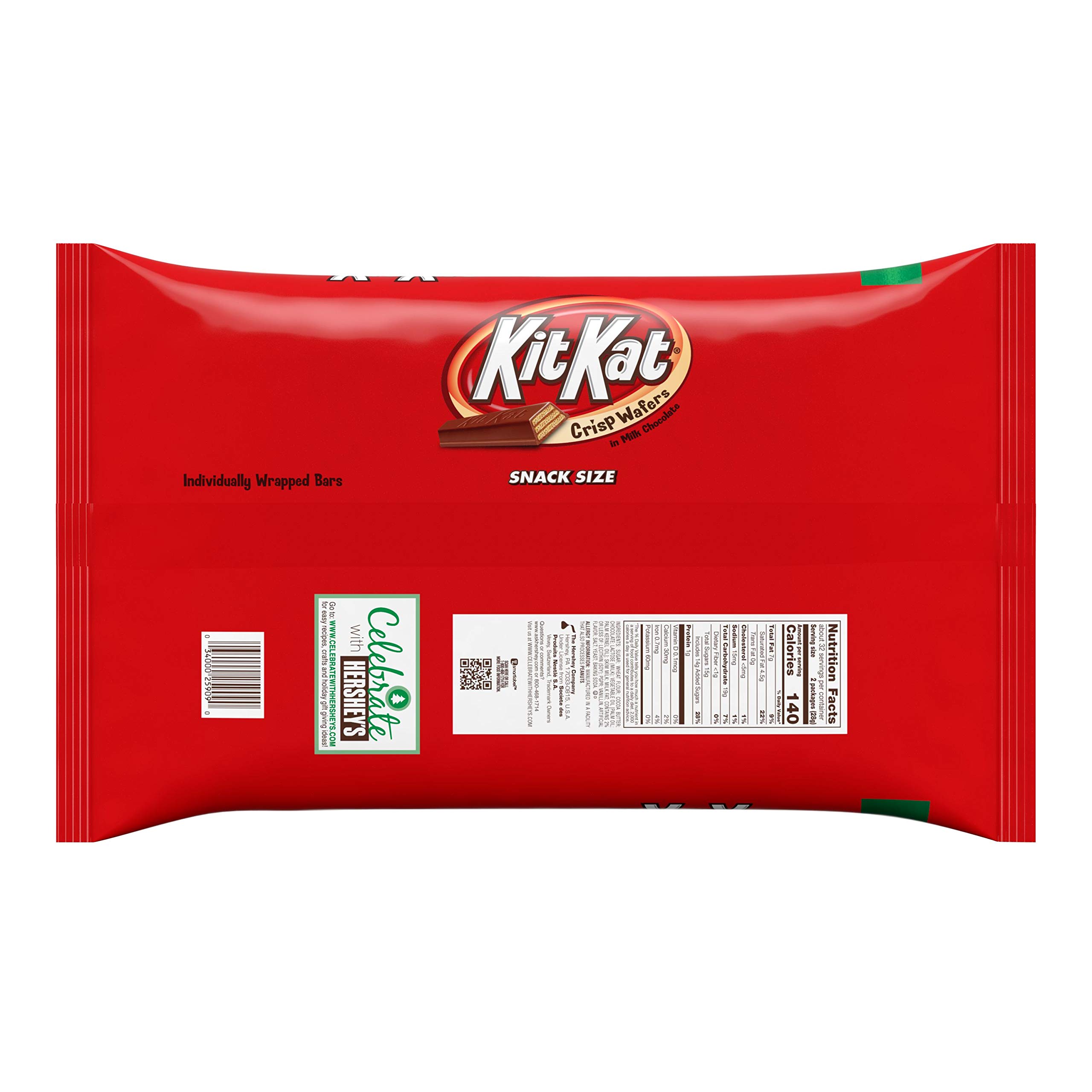 KIT KAT®, Milk Chocolate, Snack Size Wafer Candy Bars, Christmas, 32 oz